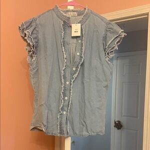 Ruffled Denim Blue Blouse